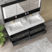 Vanité 60’’ double, miroir LED, 2 robinets et lingerie