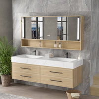 Vanité 60’’ double, miroir LED, 2 robinets et lingerie