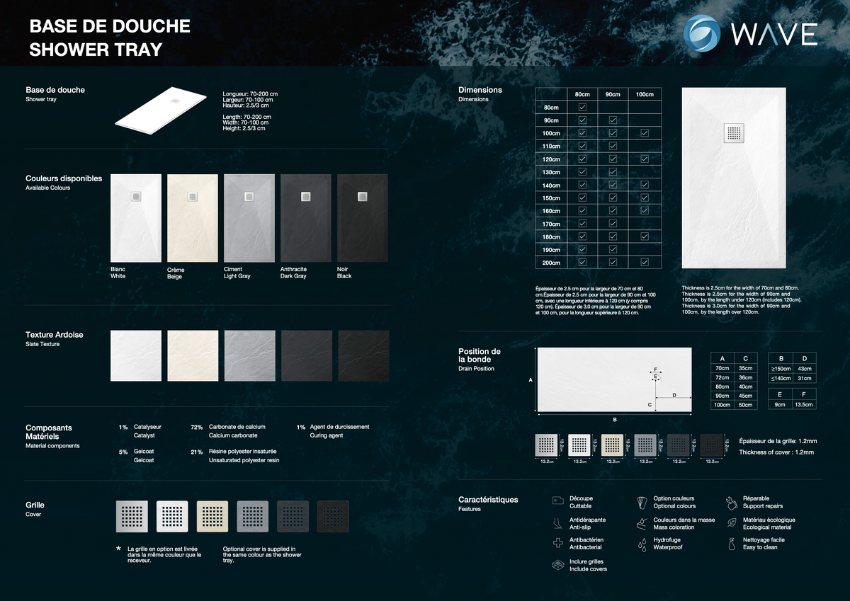 Base de douche en composite – Collection Classique