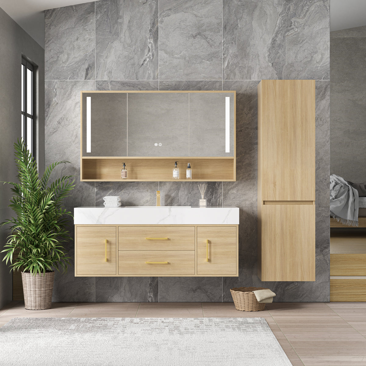 Vanité 48’’ complète – miroir LED+robinet+lingerie inclus