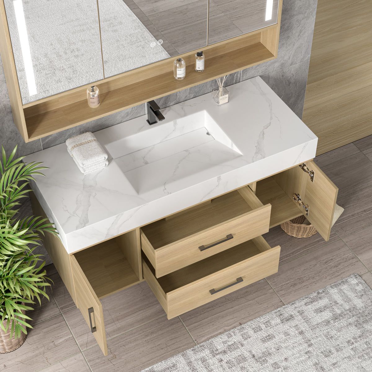 Vanité 48’’ complète – miroir LED+robinet+lingerie inclus
