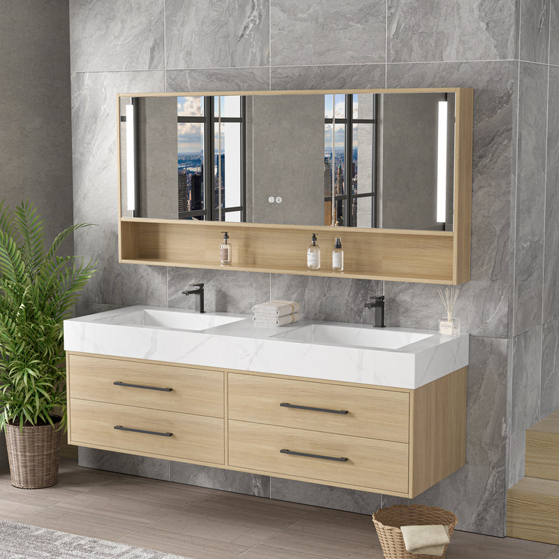 Vanité 60’’ double, miroir LED, 2 robinets et lingerie