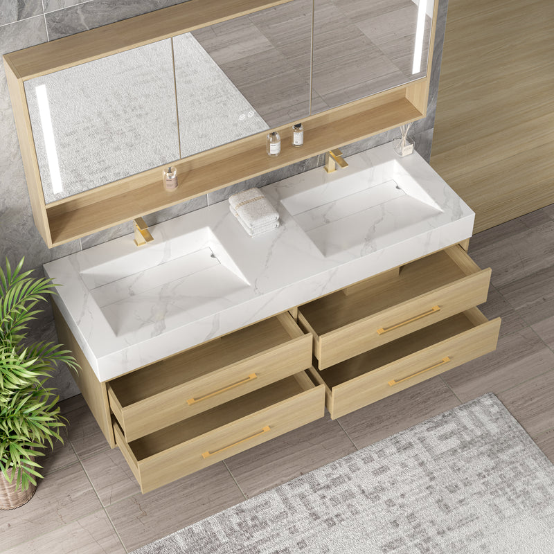 Vanité 60’’ double, miroir LED, 2 robinets et lingerie